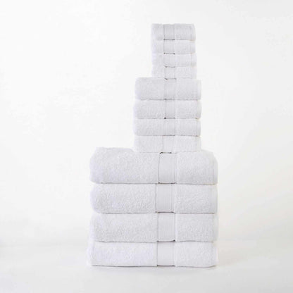  Organic Cotton Plush Solid Assorted 12 Piece Towel Set - White