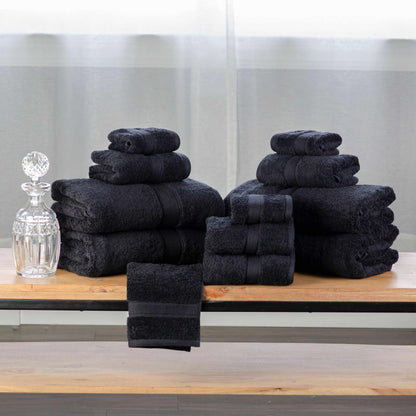 Modern Organic Solid 650 GSM 12- Pieces Towel Set - Black