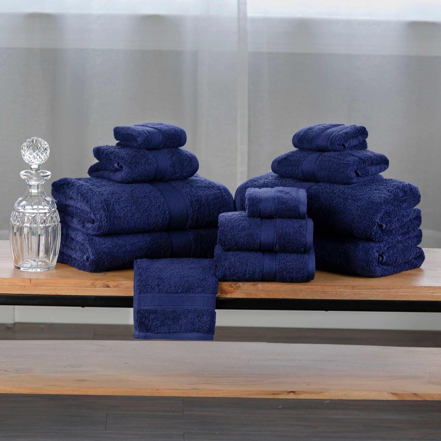 Modern Organic Solid 650 GSM 12- Pieces Towel Set - Navy Blue