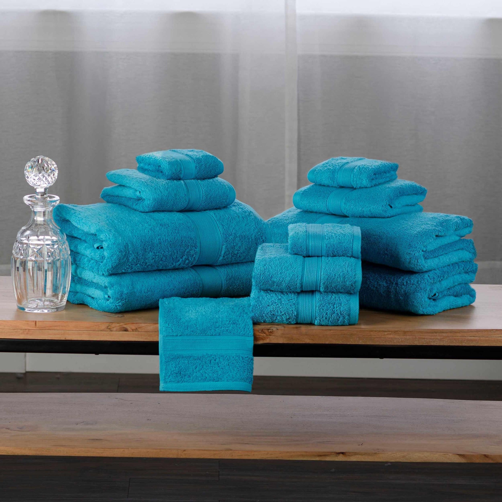 Modern Organic Solid 650 GSM 12- Pieces Towel Set - Turquoise