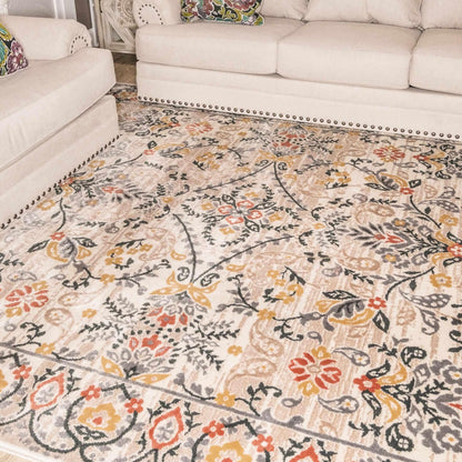  Jacinda Floral Paisley Indoor Rustic Area Rug - Tan