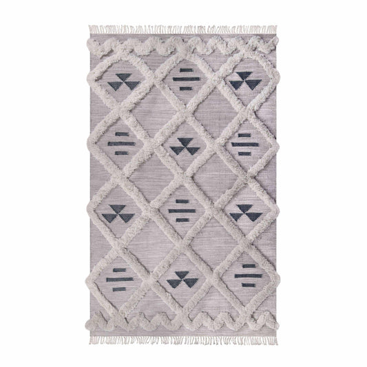 Superior Southwestern Wool Lattice Pattern Fringe Indoor Area or Runner Rug  - Ivory