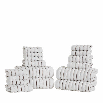  Traditional Organic Wave 650 GSM 16- Pieces Towel Set - Black