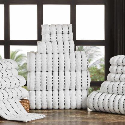 Traditional Organic Wave 650 GSM 16- Pieces Towel Set - Black