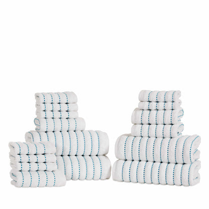 Traditional Organic Wave 650 GSM 16- Pieces Towel Set - Navy Blue