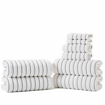 Traditional Organic Wave 650 GSM 8- Pieces Towel Set - Navy Blue
