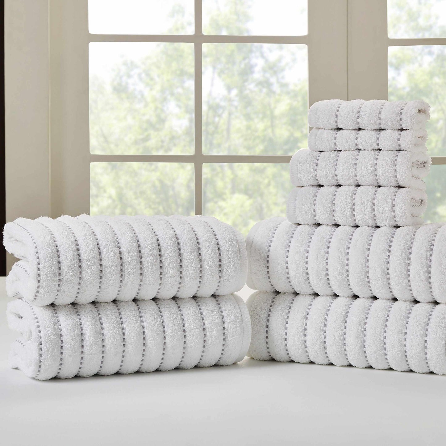 Traditional Organic Wave 650 GSM 8- Pieces Towel Set Media - Silver