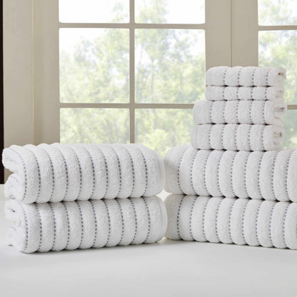 Traditional Organic Wave 650 GSM 8- Pieces Towel Set Media - Silver