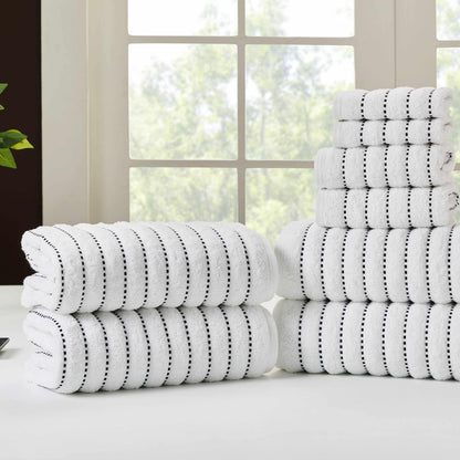 Traditional Organic Wave 650 GSM 8- Pieces Towel Set Media -  Black