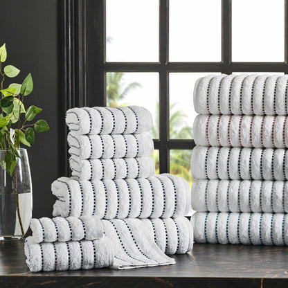Traditional Organic Wave 650 GSM 8- Pieces Towel Set Media - Navy Blue