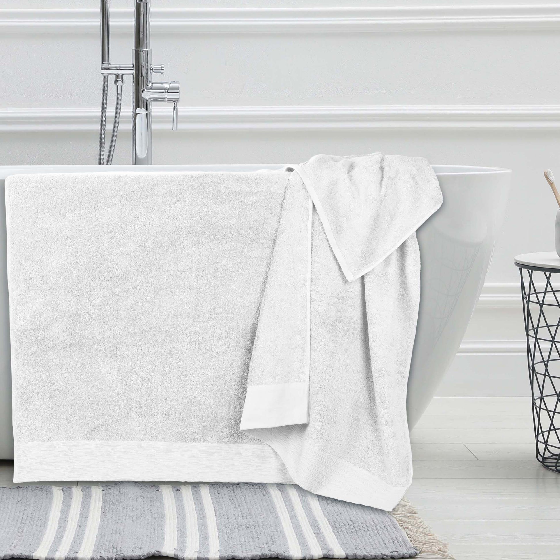 Rayon from Bamboo Eco-Friendly Fluffy Soft Solid Bath Sheet - White