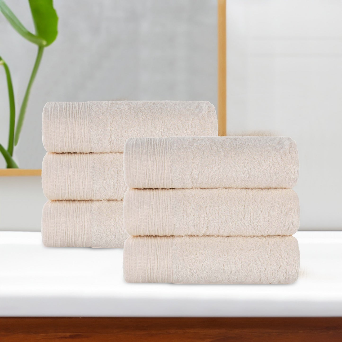 Rayon from Bamboo Eco-Friendly Fluffy Solid Hand Towel - Ivory