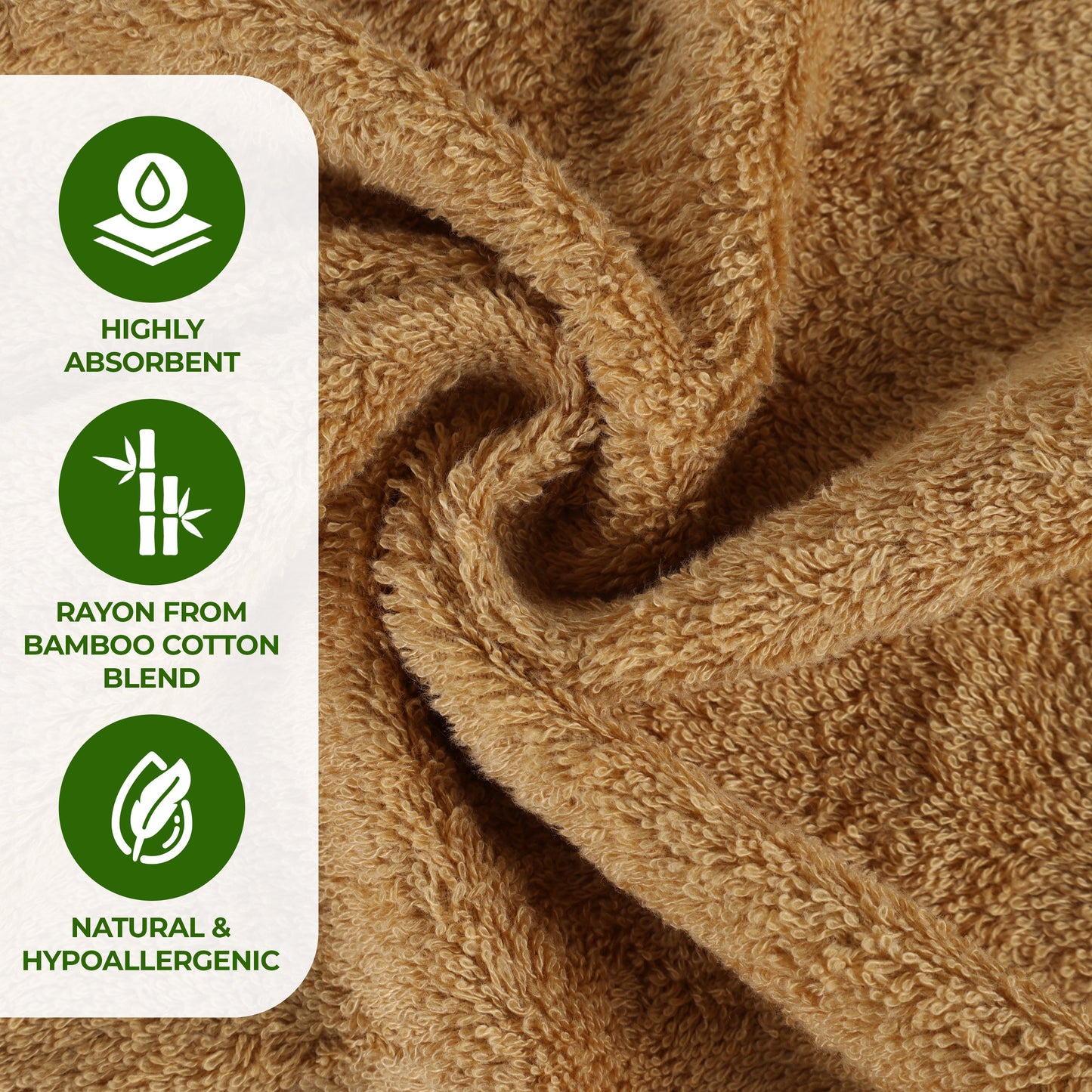 Rayon from Bamboo Eco-Friendly Fluffy Soft Solid Bath Towel - Gold