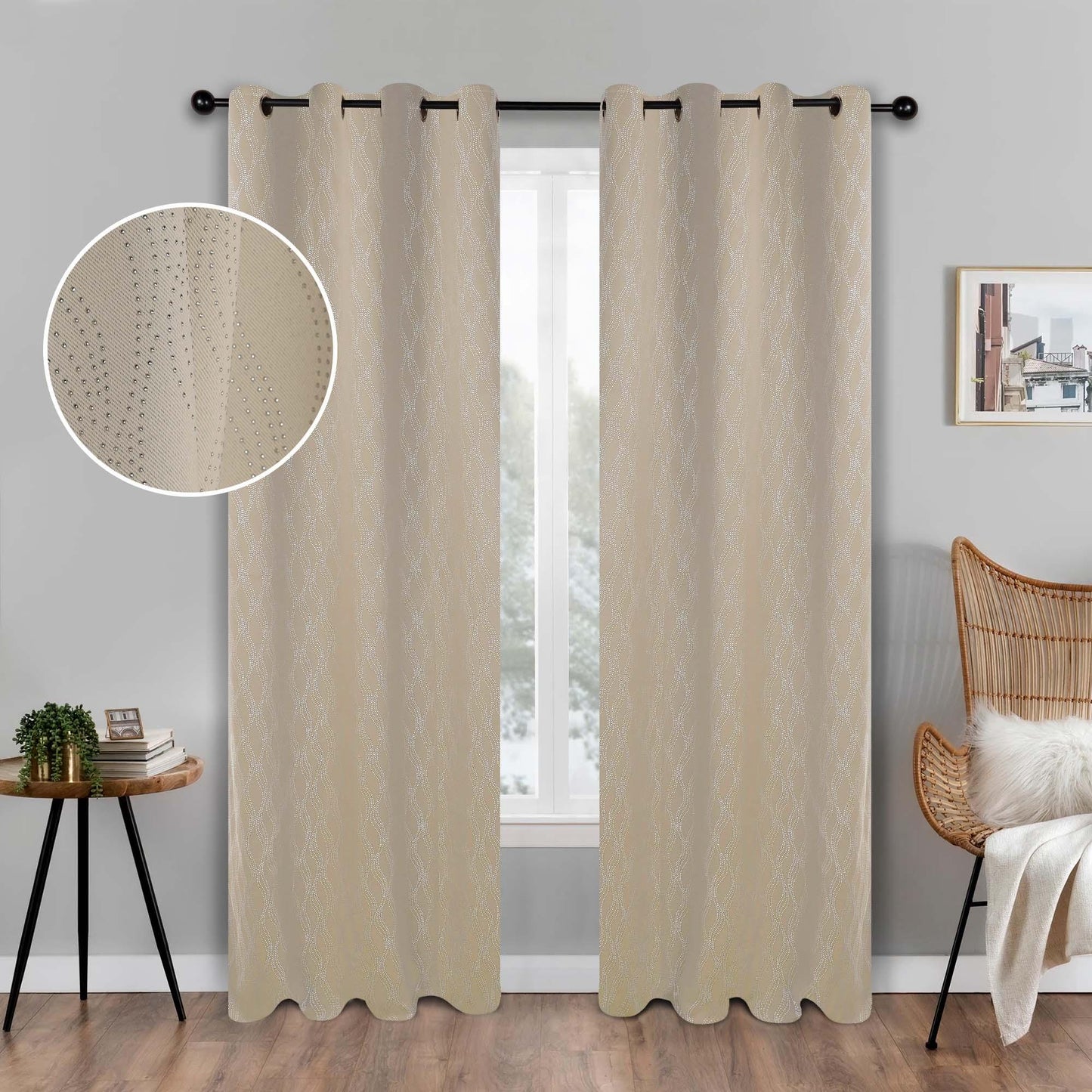 Zuri Textured Waves Room Darkening Blackout Curtains, Set of 2