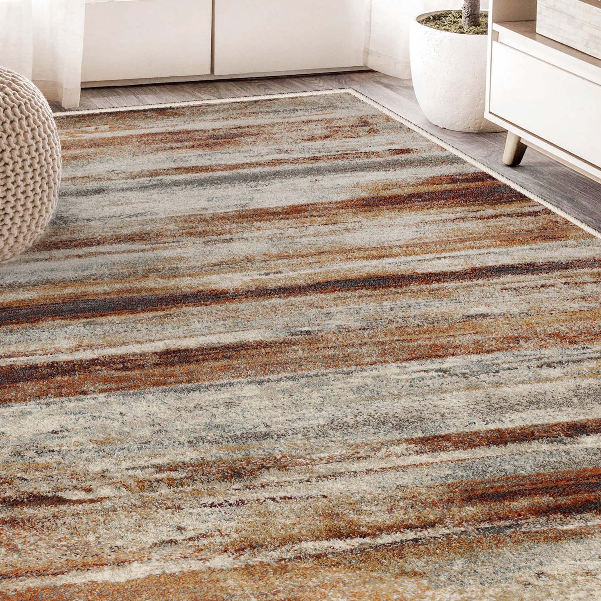 Superior Taia Striped Damask Indoor Area Rug or Runner Media  -Rust -Cream