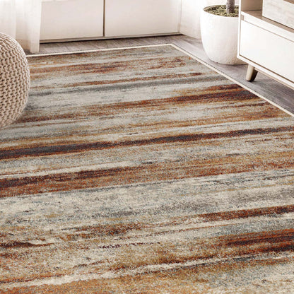 Superior Taia Striped Damask Indoor Area Rug or Runner Media  -Rust -Cream