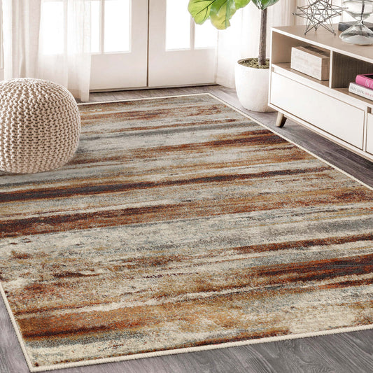 Superior Taia Striped Damask Indoor Area Rug or Runner - Rust-Cream