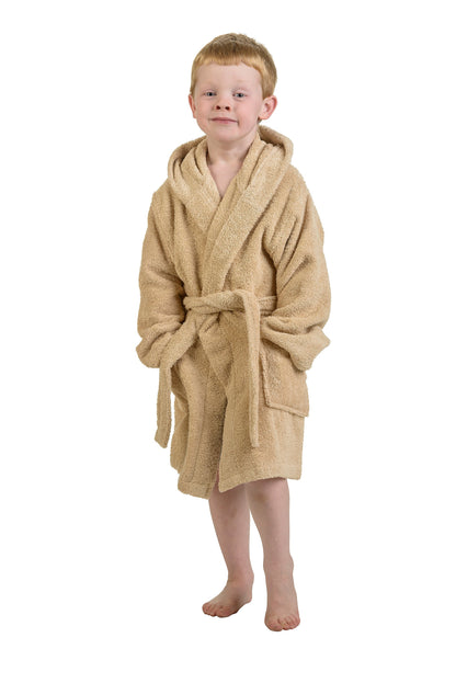 Cotton Ultra-Soft Terry Lightweight Kids Unisex Hooded Bathrobe - Taupe