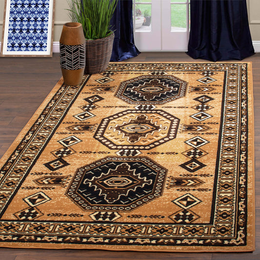 Takeo Southwestern Aztec Geometric Indoor Area Rug - Caramel