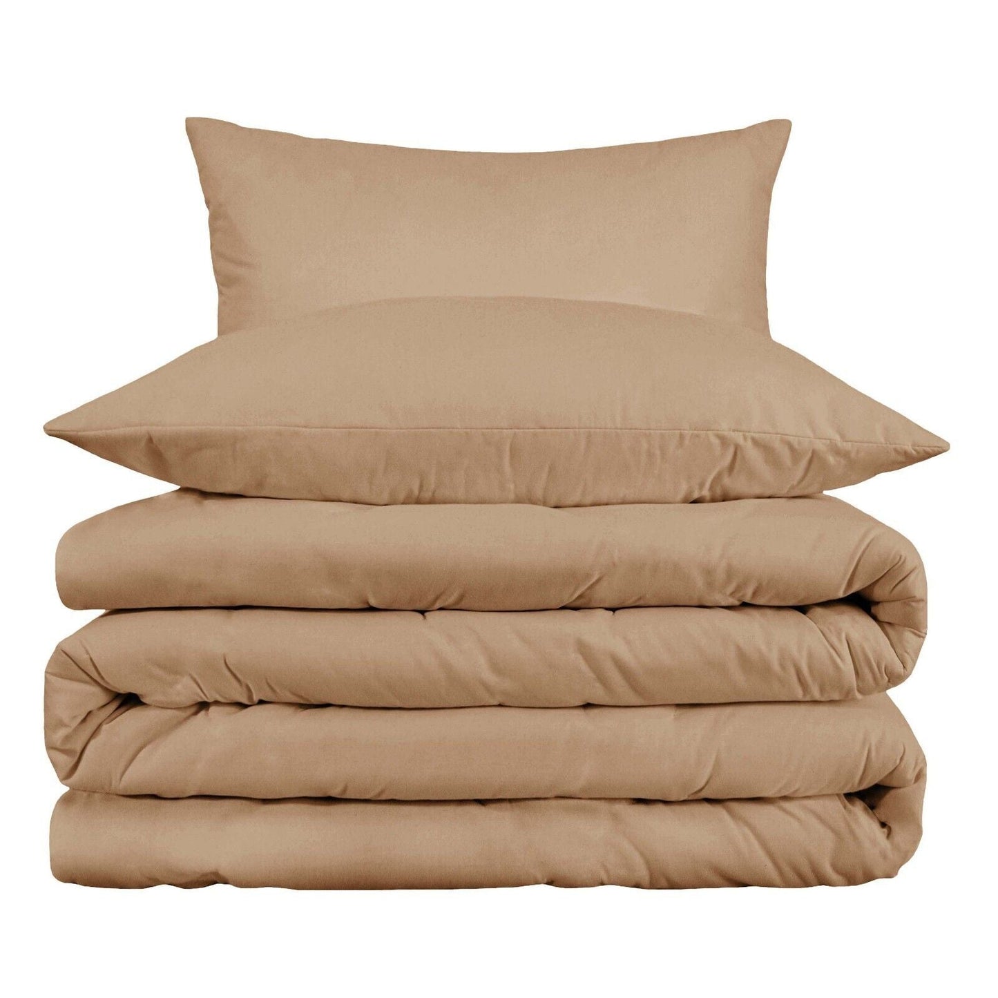 Superior Egyptian Cotton Solid All-Season Duvet Cover Set with Button Closure - Tan