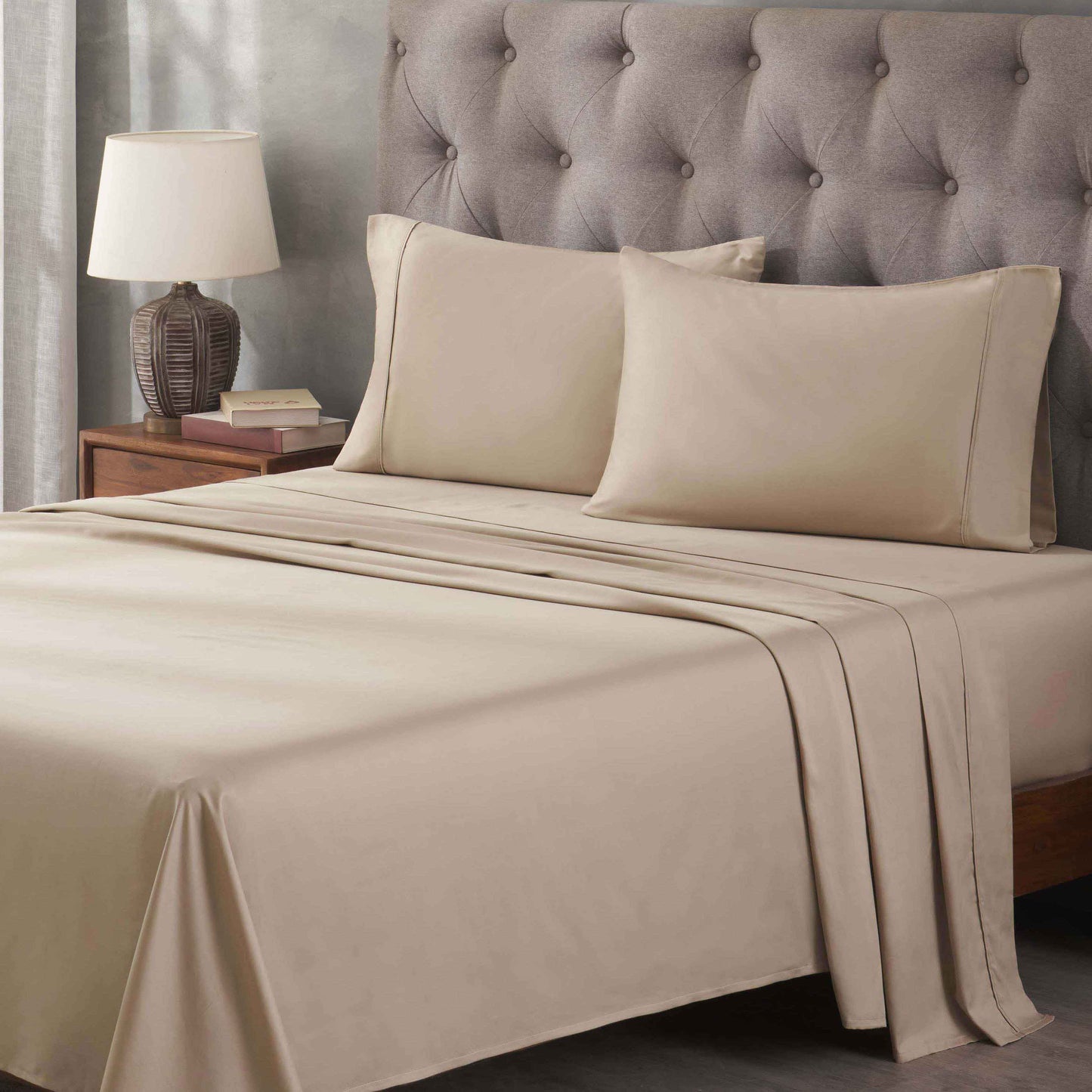 400 Thread Count Egyptian Cotton Solid Deep Pocket Sheet Set - Tan
