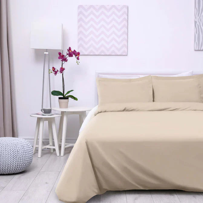 Cotton Percale Modern Traditional Duvet Cover Set - Tan