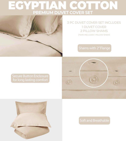 Egyptian Cotton 300 Thread Count Solid Duvet Cover Set - Tan