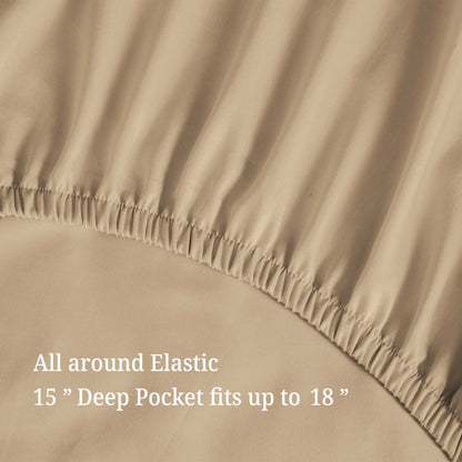 Egyptian Cotton 300 Thread Count Solid Deep Pocket Sheet Set - Tan