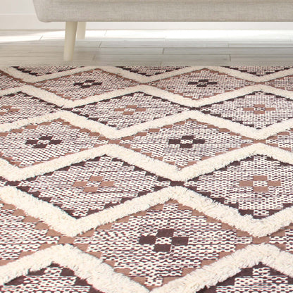 Geometric Wool Cotton Blend Latex Backing Indoor Area Rug - Tan/Chocolate