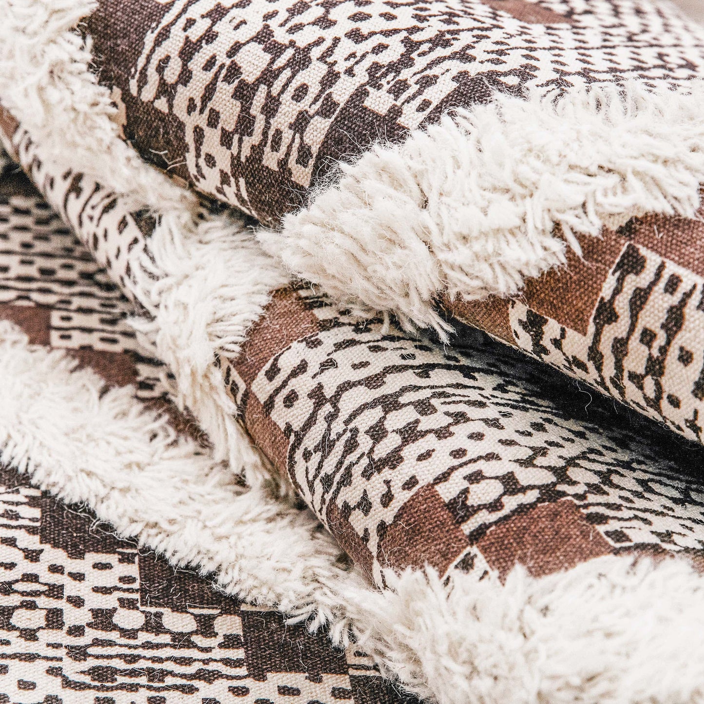 Geometric Wool Cotton Blend Latex Backing Indoor Area Rug - Tan/Chocolate