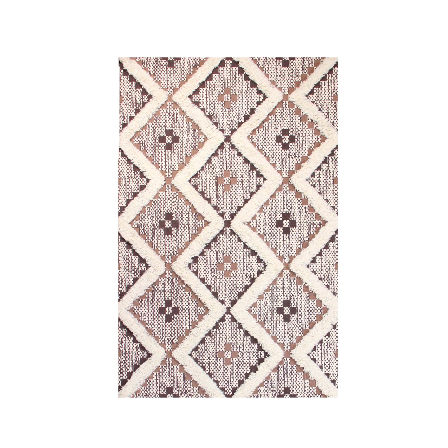 Geometric Wool Cotton Blend Latex Backing Indoor Area Rug - Tan/Chocolate