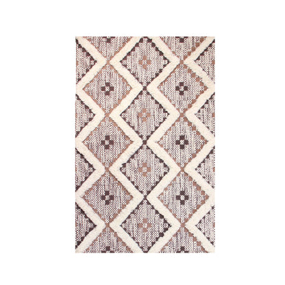 Geometric Wool Cotton Blend Latex Backing Indoor Area Rug - Tan/Chocolate