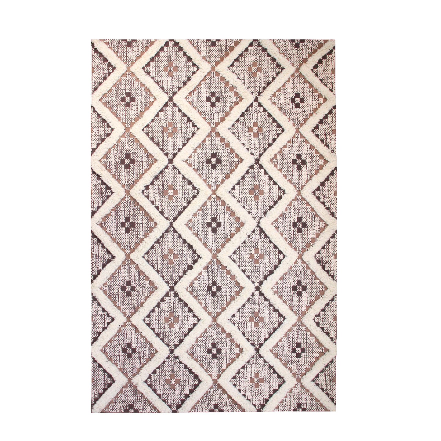 Geometric Wool Cotton Blend Latex Backing Indoor Area Rug - Tan/Chocolate