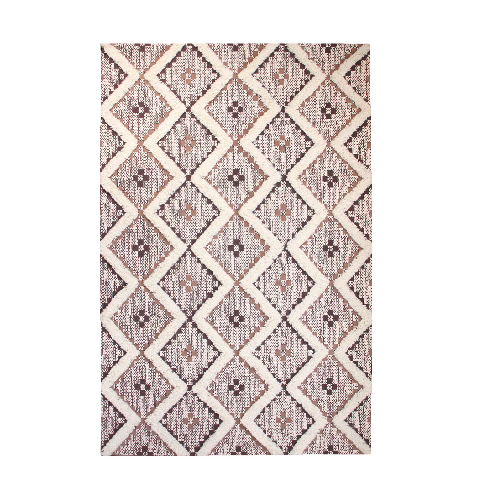Geometric Wool Cotton Blend Latex Backing Indoor Area Rug - Tan/Chocolate
