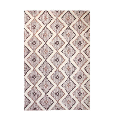 Geometric Wool Cotton Blend Latex Backing Indoor Area Rug - Tan/Chocolate