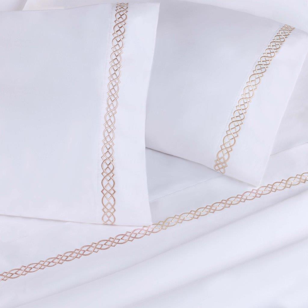 Egyptian Cotton 1000 Thread Count Embroidered Pillowcase Set - Tan