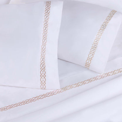 Egyptian Cotton 1000 Thread Count Embroidered Pillowcase Set - Tan