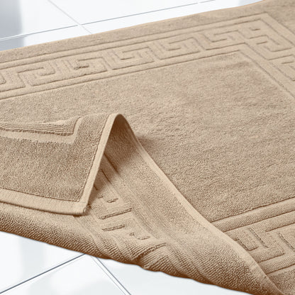 100% Cotton Highly-Absorbent Greek Key Border Solid 2-Piece Bath Mat Set - Taupe