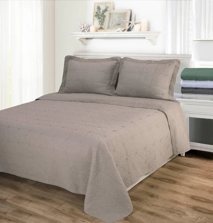 Corrington Fine Stitch Cotton Quilt Set -Taupe