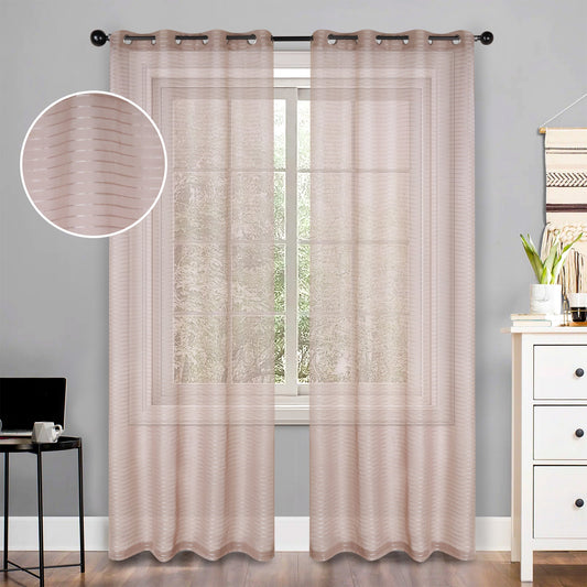 Jackson Striped Sheer Window Curtain Panels - Taupe