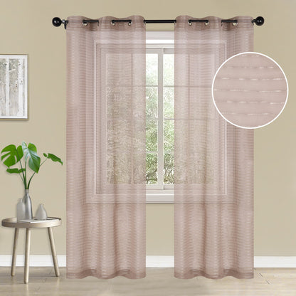 Jackson Striped Sheer Window Curtain Panels - Taupe