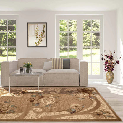 Rinceau Traditional Oversized Floral Border Indoor Area Rug or Runner - Taupe