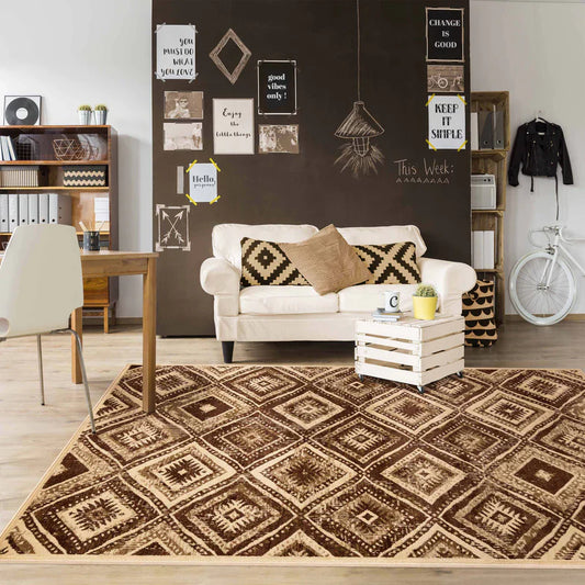 Losange Farmhouse Southwestern Diamonds Indoor Area Rug or Runner - Taupe