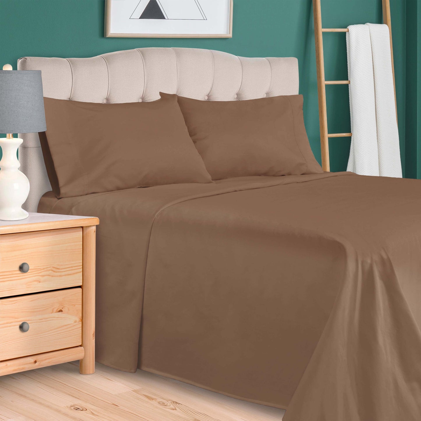 Egyptian Cotton 300 Thread Count Solid Deep Pocket Sheet Set - Taupe