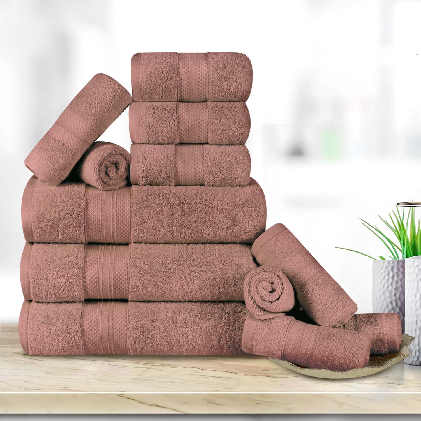 Turkish Cotton Highly Absorbent Solid 12 Piece Ultra Plush Towel Set - Taupe