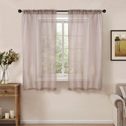 Jackson Striped Sheer Window Curtain Panels - Taupe