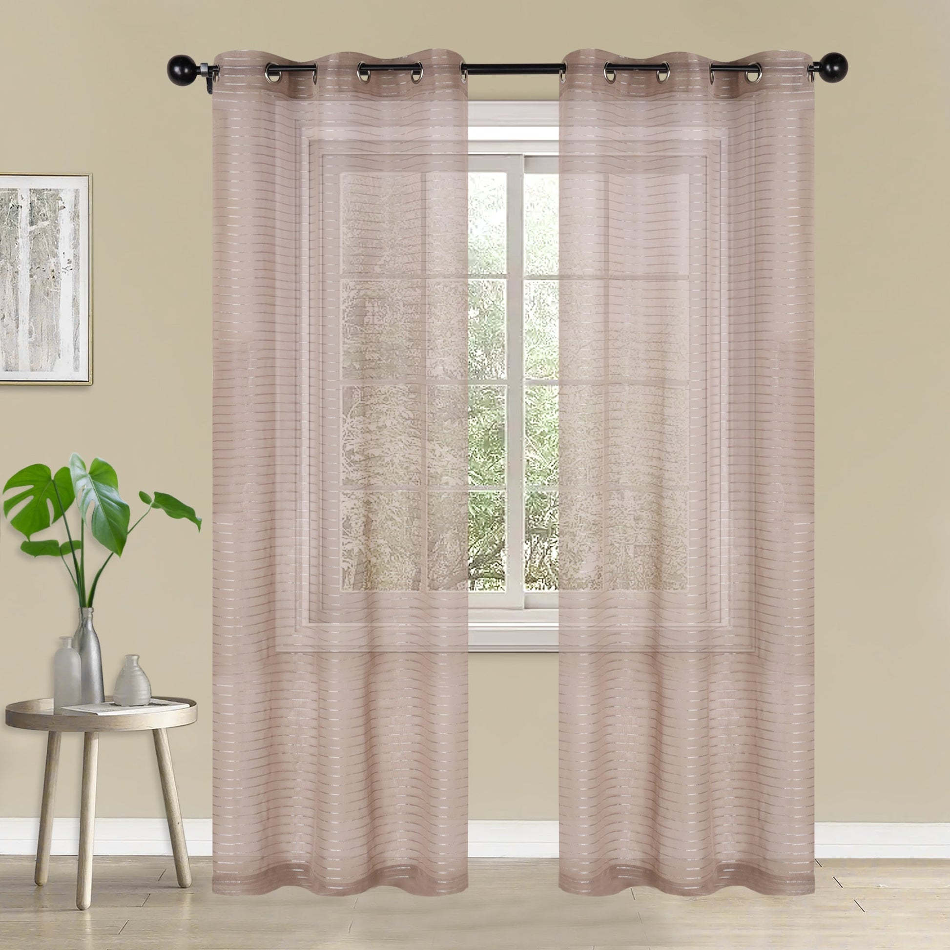 Jackson Striped Sheer Window Curtain Panels - Taupe