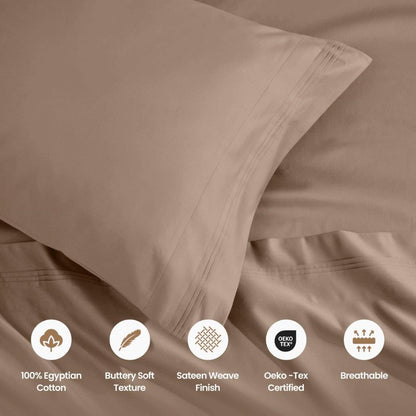 1500 Thread Count Egyptian Cotton 2 Piece Solid Pillowcase Set - Taupe
