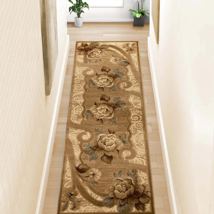 Rinceau Traditional Oversized Floral Border Indoor Area Rug or Runner - Taupe