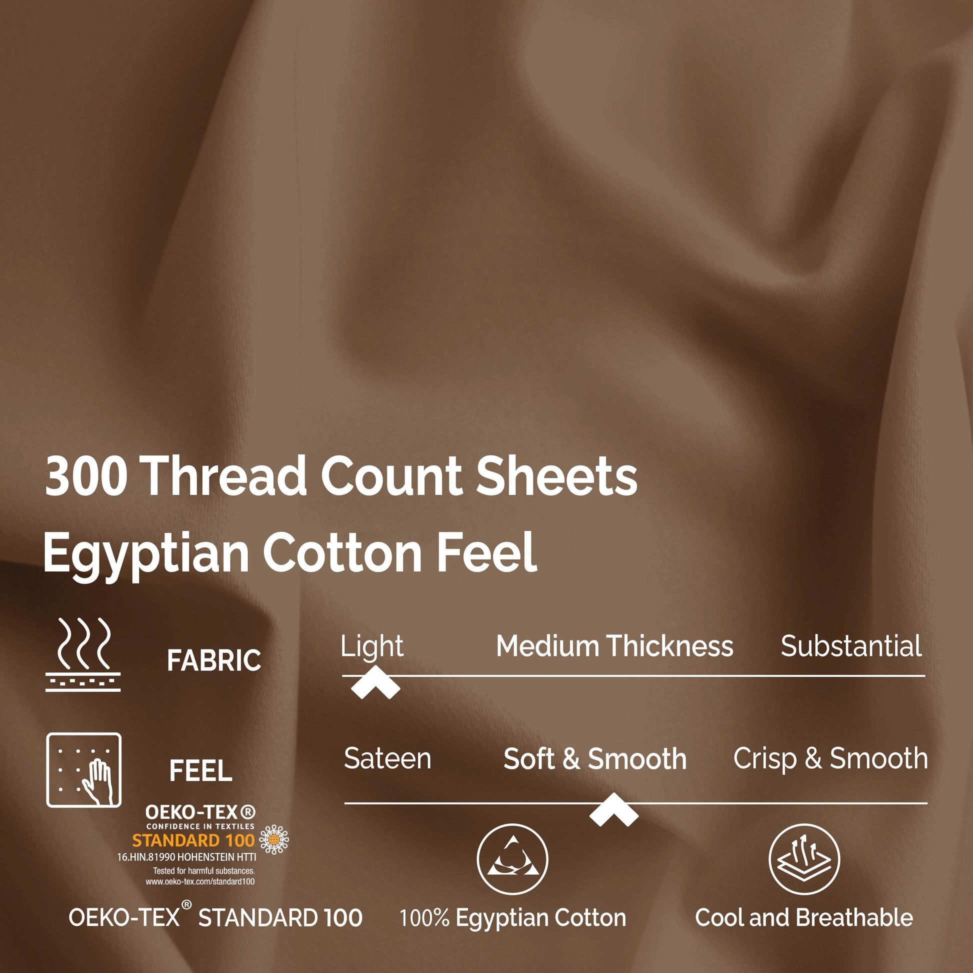 Egyptian Cotton 300 Thread Count Solid Deep Pocket Sheet Set - Taupe